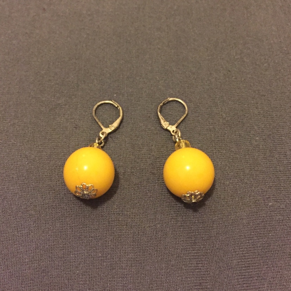 1950s Pinup Style Yellow Ball Earrings